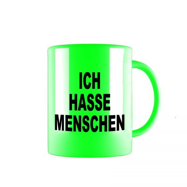 hasse menschen neon gruen tasse